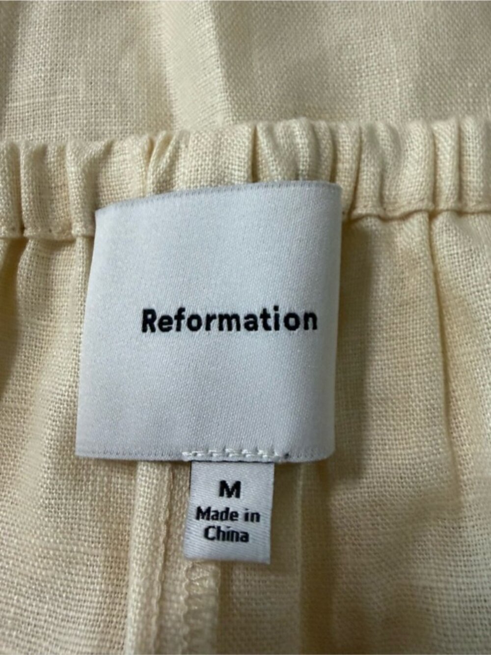 NEW Reformation Fern Sugar Yellow Lace Trim Linen Shorts Elastic Waist | US M - Picture 13 of 13